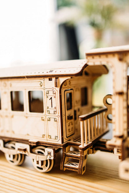 Wood Trick Wooden Toy Train Set with Railway - 34x7″ - Locomotive Train Toy Mechanical Model Kit - 3D Wooden Puzzles for Adults to Build - Engineering DIY Models for Adults to Build