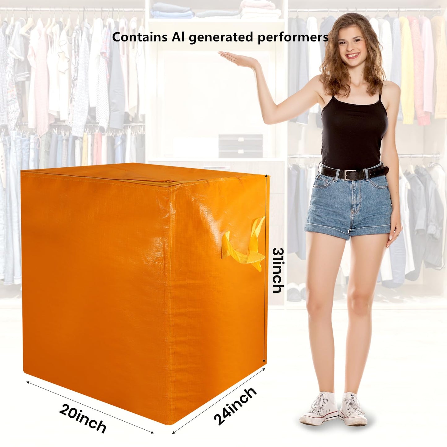 Kiolnoy 2 Pack 55-Gallon Heavy Duty Moving Bags, Large Storage Totes with Zipper, Alternative to Moving Boxes for Storage, Seasonal Clothes, Student Moving, College Dorm (Orange)