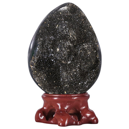 SUNYIK Natural Black Septarium Dragon Egg with Resin Stand, Geode Cluster Septarian Dragon Stone Egg for Fengshui Divination Home Office Decoration, 2.2.3"(51-60mm)