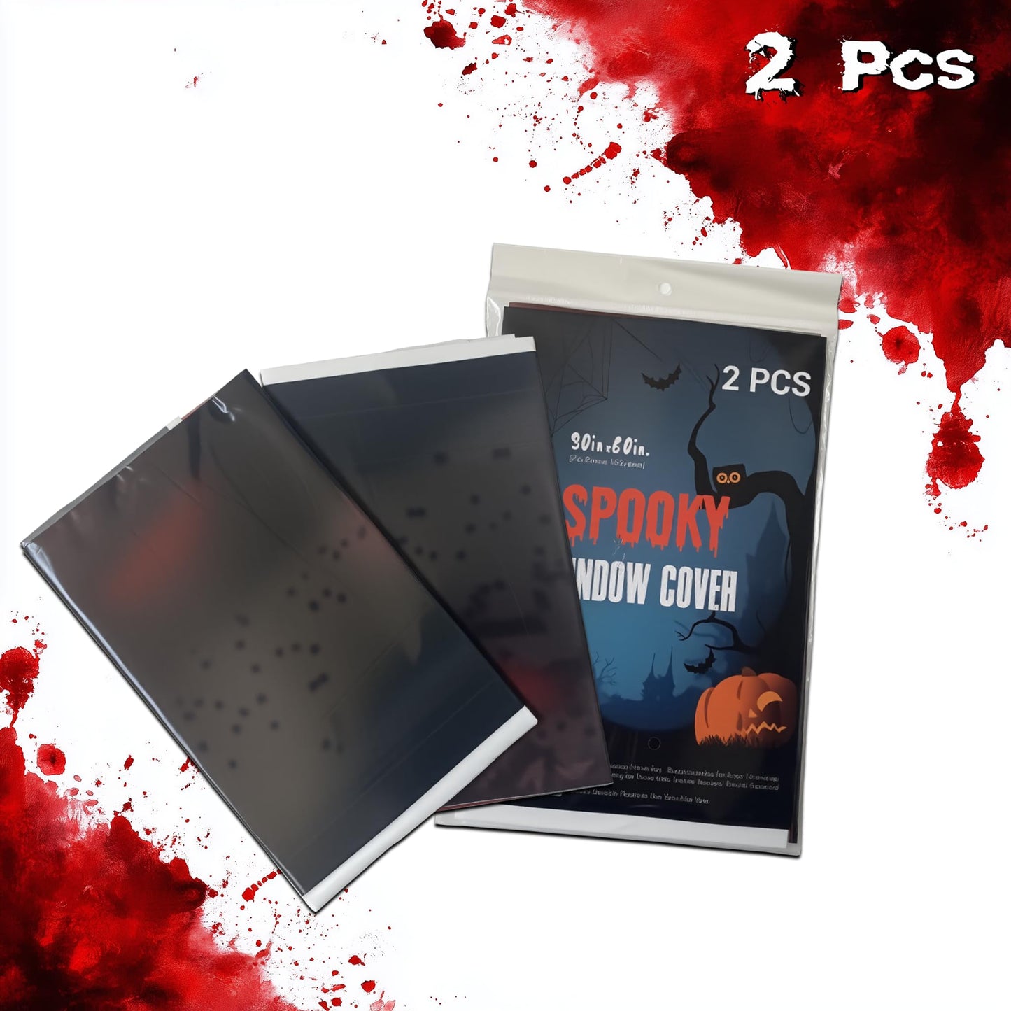2PCS Halloween Giant Spooky Scary Window Posters - Creepy Party Decoration Haunted House Door Cover Creepy School Dormitory Window Cover 60" x 60"