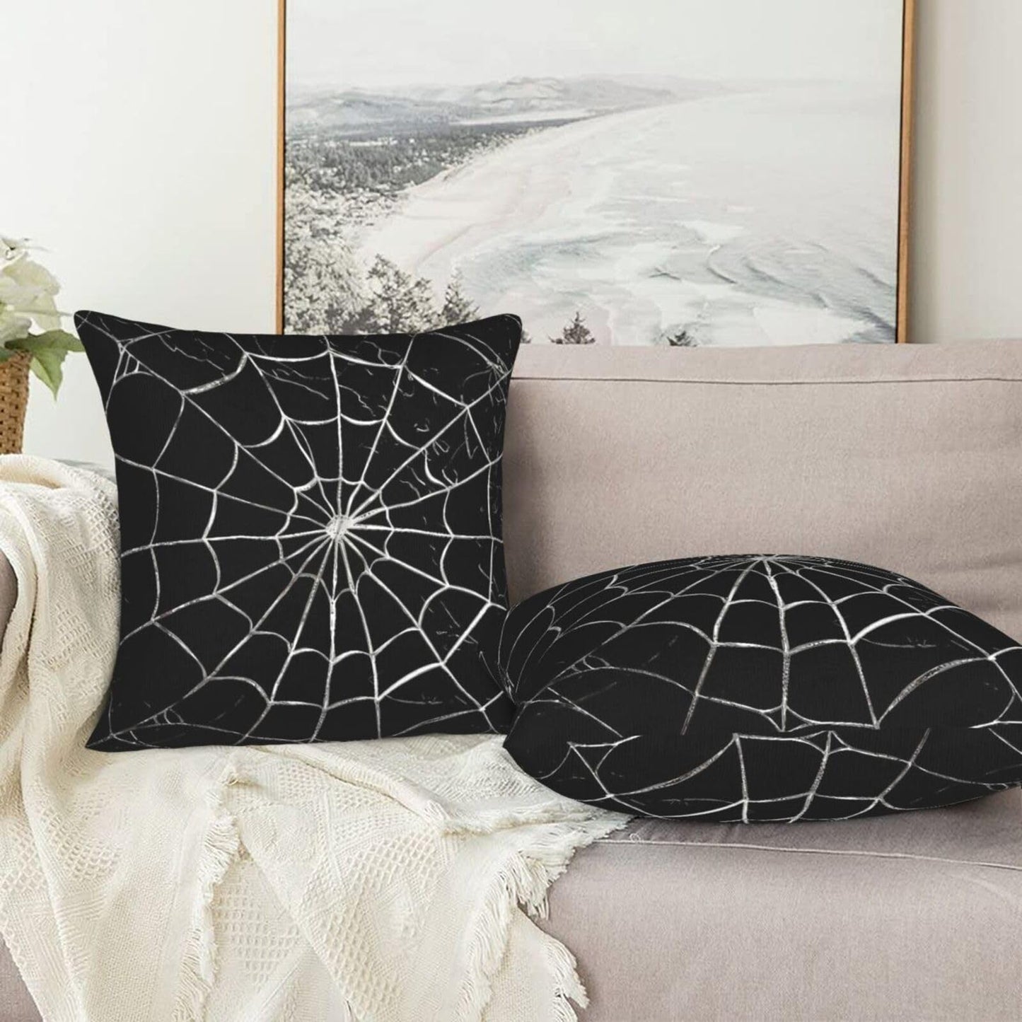 Jbofyee Black and White Spider Web Throw Pillow Cover 20x20 Inch Halloween Spiderweb Decorative Pillow Cases Soft Throw Pillows for Living Room Bedroom Sofa Couch Cushion Cover Set of 2