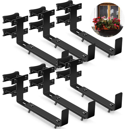 MorningRo 6 Pcs Window Box Brackets, Adjustable Heavy Duty Deck Railing Planter Box Brackets, Outdoor Flower Holder for Patio Garden Fence Balcony
