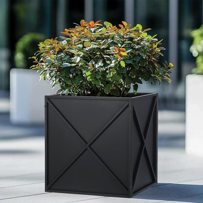 BAYN Metal Square Planter Box Tall Planters for Outdoor Plants Modern Heavy Duty with Drainage Holes for Outside Indoor Patio Deck - Black, 17”x 17”x 18”