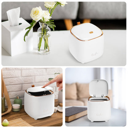 PANDENNER Mini Countertop Trash Can with 10 Rolls of Trash Bags,Tiny Desk Trash Cans with Press Type Lid, Desktop TrashCan Applicable for Bathroom Vanity Home Office (White)