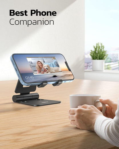 Nulaxy Dual Folding Cell Phone Stand, Fully Adjustable Foldable Desktop Phone Holder Cradle Dock Compatible with iPhone 17 16 15 14 13 12 11 Pro Max Xs Xr X 8, Nintendo Switch, All Phones