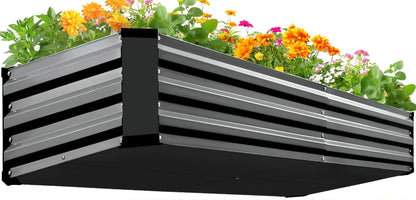 KING BIRD Raised Garden Bed Kit with Bottom 2025 Upgraded Galvanized Planter Garden Box Outdoor & Indoor for Gardening, Vegetables, Flowers, Dark Grey, 70.8x23.6x11.8 in