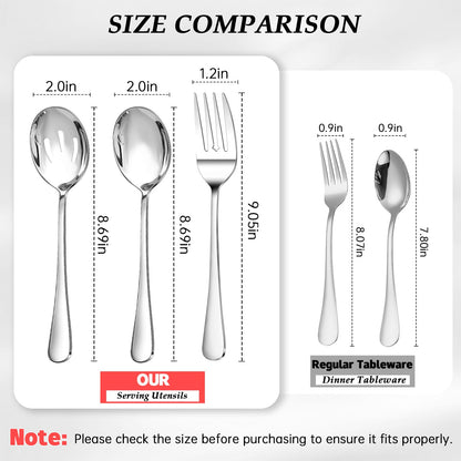Mwellewm 18Pcs Serving Utensils, Serving Spoons for Buffet, Serving Tongs for Food, Slotted Spoons, Stainless Steel Banquet Cutlery Set for Parties Weeding Birthday Entertaining Catering(Silver)