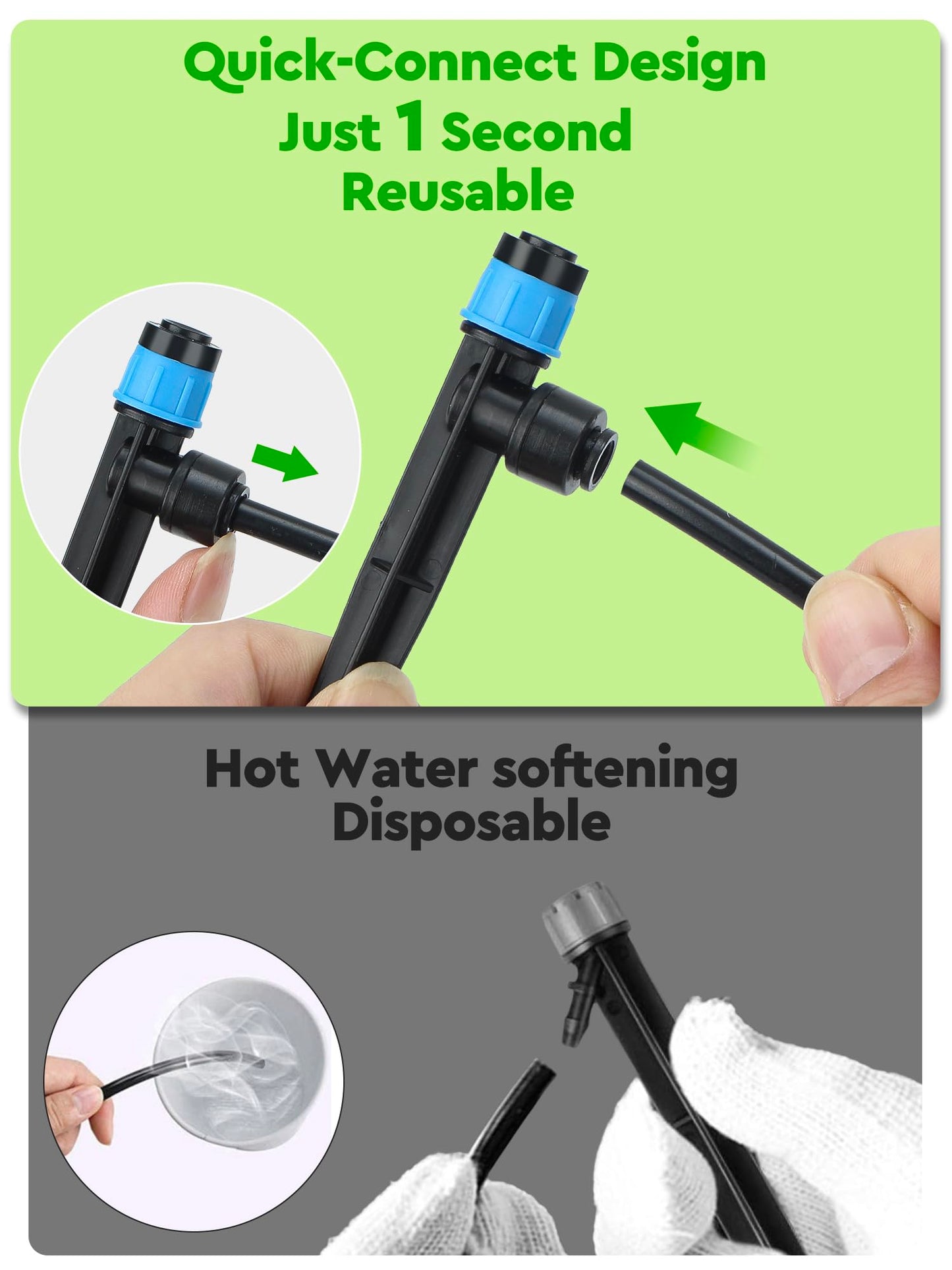 Landtouch 72Pack Drip Irrigation Parts, Quick Connect 1/4" Adjustable 360° Emitter Sprinklers with 6" Stake, Easy-Clean for Garden & Farm Irrigation Systems