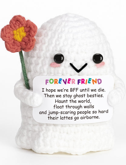 Frabaca Best Friend for Women Friendship Ornaments - Handmade Crochet Ghost Decor with Funny Boo BFF Message Card, Halloween Stocking Stuffers, Cute Birthday Gift for Bestie Soul Sister