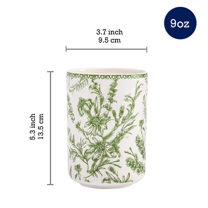 Bico Green Garden Toile De Jouy Ceramic Utensil Holder Set of 2 for Kitchen Counter, 7"+5" Large Cooking Utensil Crock Organizer, Lead & Cadmium Free, Dishwasher Safe, Decorative Kitchen Décor