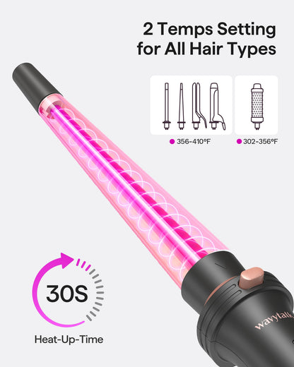 Wavytalk 5 in 1 Curling Iron,Curling Iron Set with Heated Round Brush and 4 Interchangeable Ceramic Curling Wand(0.5”-1.25"), Instant Heat Up,Dual Voltage Hair Curler