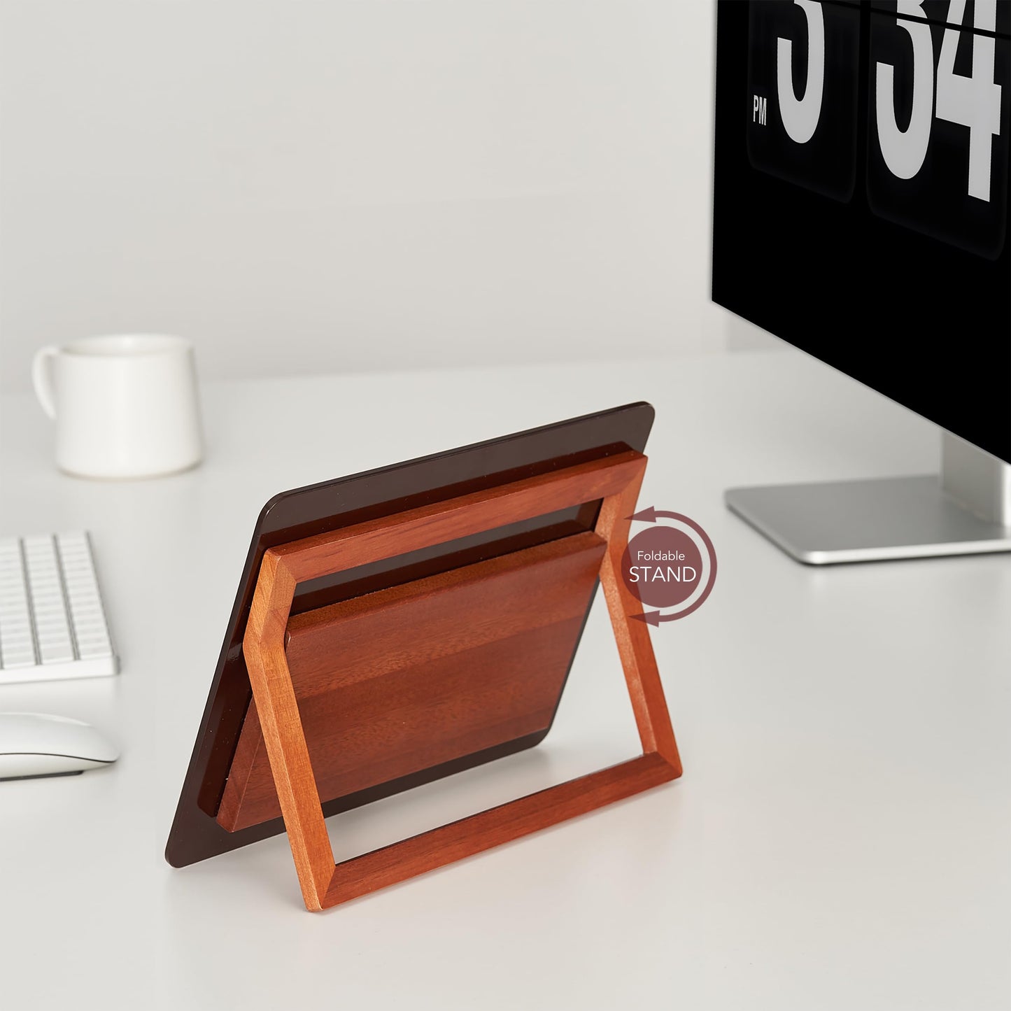 Glass Desk Whiteboard with Reversible Wood Stand, Burgundy Red, Small Desktop Dry Erase White Board, Reusable Desk Notepad Easel 6.7"x9.5" for Office, Home, School, Yeoux