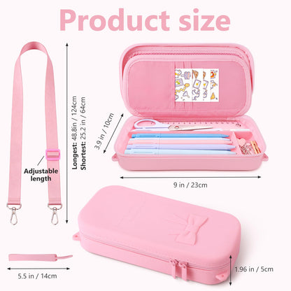SEEZIZI Soft Silicone Bow Pencil Case, Large Capacity Aesthetic Pen Pouch Organizer with Handle & Strap,Big Pencil Bag for Girls Women, Kawaii School College Travel Supplies - Pink