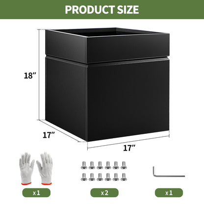 HONYTA Matel Planter Box 17" L x 17" W x 18" H, Cube Heavy Duty Powder Coating Steel Planters with Drainage Hole, Indoor Outdoor All-Weather Use for Home, Porch, Patio, Hotel(Black)