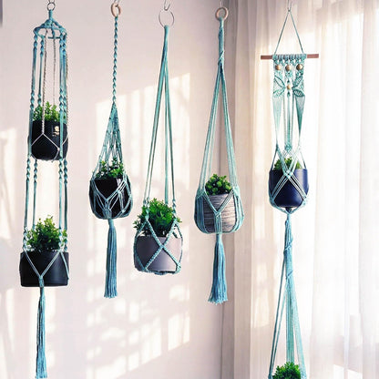 Macravine 5-Pack Boho Plant Hangers, Indoor Hanging Basket for Pot, Hanging Planters for Balcony/Home/Window/Porch, Ceiling, Boho-Chic Home Decor, Mint Blue, 40" 50" 63" (No Pot & Plant Included)