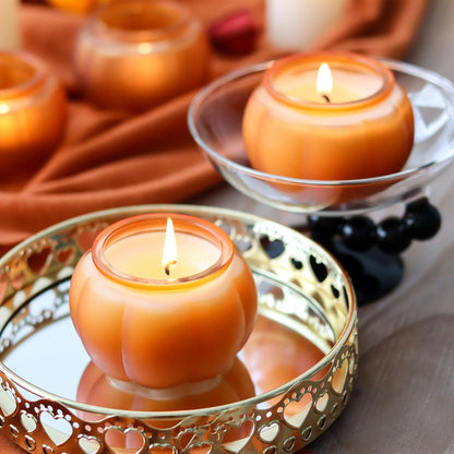 SYFURNIX Pumpkin Candle Jar for Making Candles, 4PCS Orange Glass Candle Jars with Lids, Small Candle Containers for DIY Candle Gifts Halloween Fall Thanksgiving Table Decorations