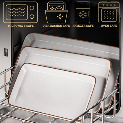 Ceramic Serving Platter Set of 3 - 16 / 14 / 12 Inches Oven Safe Serving Dishes for Entertaining - Platters and Trays - Porcelain Plates - Ceramic Grilling Platter - Rectangular Plates - Turkey Dishes