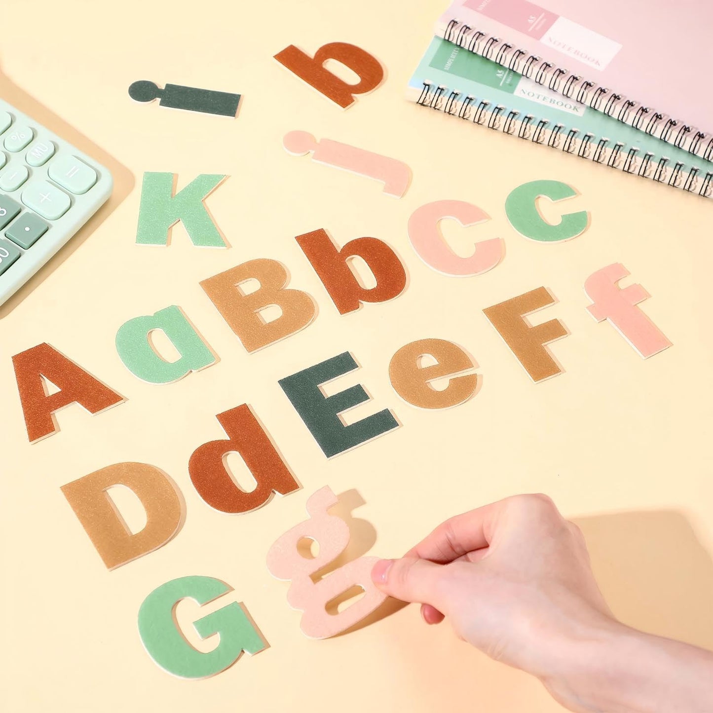 Breling 310 Pieces Felt Letter Bulletin Board Letters Sticker with Number 2" Bulk Self Adhesive ABC Upper Lowercase Sticky Letter for Xmas Gift Bulletin Board Classroom(Light Color)
