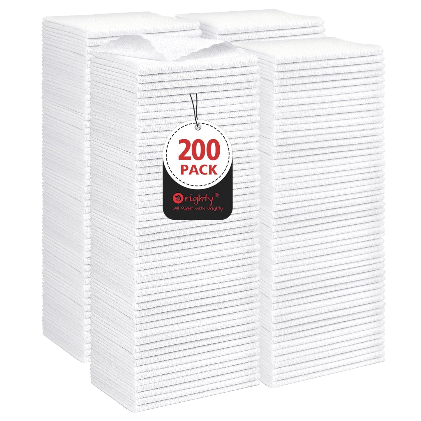Orighty Cleaning Cloths Bulk, 200 Pack Shop Rags Reusable, Multi-Purpose Shop Towels for Cars, Microfiber Cleaning Rags for Automotive, Mechanic, Kitchen, Lint Free Towels 11.5’’ x 11.5’’, White