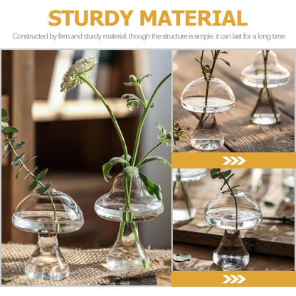 MALUGOGO 2pcs Glass Mushroom Vase Hydroponic Plant Vases Desktop Flower Pot Terrarium for Indoor Home Office Décor