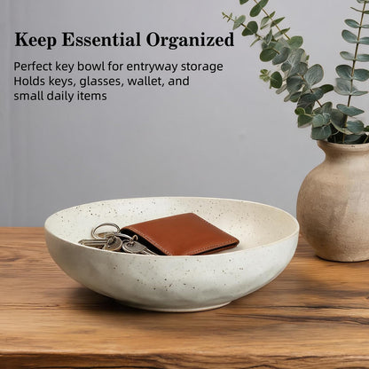 salomayes Wabi-Sabi Decorative Bowl, Matte Off-White Speckled Ceramic Key Bowl with Subtle Hammered Texture, One-of-a-Kind Artisan Glaze for Entryway or Kitchen Counter Décor