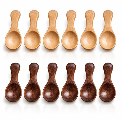 12 Pieces Small Wooden Spoon, SourceTon 3.35 Inches Salt Spoon Honey Coffee Tea Sugar Salt Jam Mustard Ice Cream Milk Powder Spoons