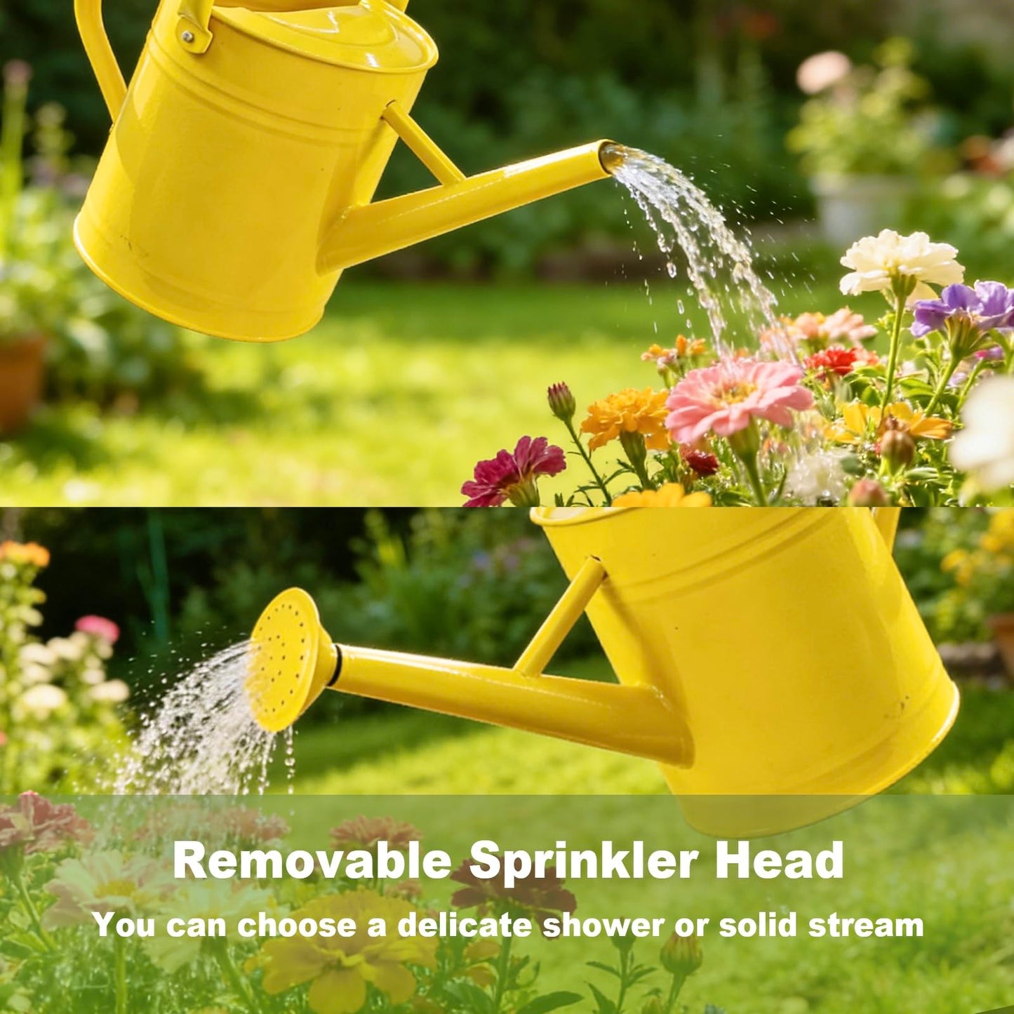 Watering Can for Outdoor&Indoor Plants，1 Gallon Metal Watering Can with with Removable Spout，Galvanized Steel Garden Flower Water Can Plant Watering Pot with 2 Handles，Yellow