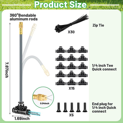 360° Adjustable 1/4" Drip Irrigation System,Bendable Watering Misting Irrigation System, Garden Watering Atomizing System with 15 Nozzles, Automatic Irrigation System for Garden