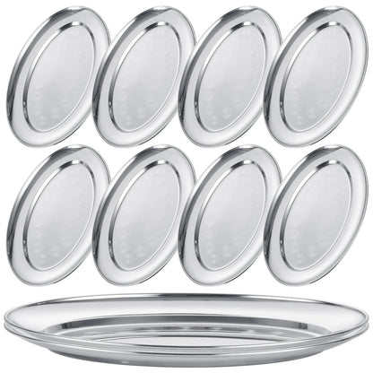 AKOLAFE 10PCS Sizzle Platter for Serving Food Medium Serving Trays for Party Buffet Oval Serving Platter Set Silver Tray Decorative Metal Trays Stainless Steel Tray Long Sizzler Plates for Sushi Snack