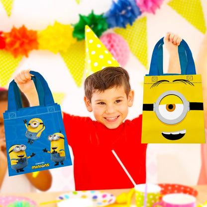Minions Party Favor Bags Set – 24 Pack 8" Despicable Me Goodie Bags for Kids Bulk Reusable Mini Totes | Despicable Me Minions Birthday Party Supplies