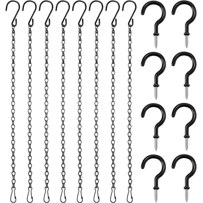 Hotop 8 Pcs Metal Hanging Chains with Ceiling Hooks, Garden Plant Hangers for Hanging Bird Feeders, Billboards, Chalkboards, Basket, Planters, Lanterns, Wind Chimes, Chain Hook DIY(16.38 Inch,Black)