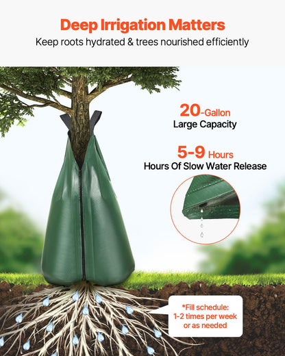 VEVOR 8 Pack 20 Gallons Tree Watering Bag, Slow Release Tree Watering Bag, Reusable Refillable Tree Drip Irrigation Bags with Zipper, Durable Tree Watering System for Deep Root Targeting