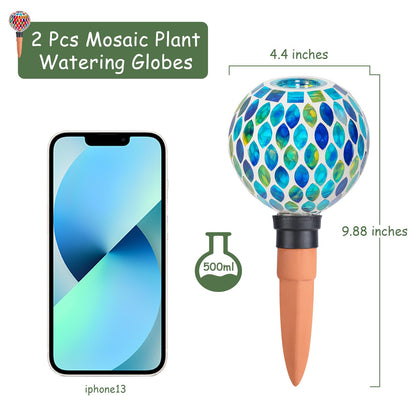 Chonsun Plant Watering Globes Mosaic Self Watering Planter Insert 2 Pack Large Terracotta Watering Spikes Automatic Waterer Device Outdoor Indoor Flower Pots Decorations