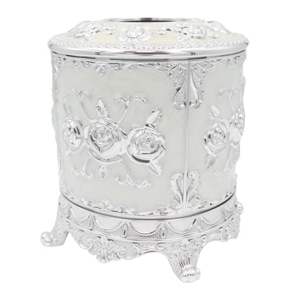 Geesatis Tissue Box Cover, Cylindrical Tissue Box Holder, Napkin Facial Tissues Holder for Bathroom Toilet Bedroom Living Room Table Desk Office Dresser, 1Pcs Silver 6.5''x6.1''