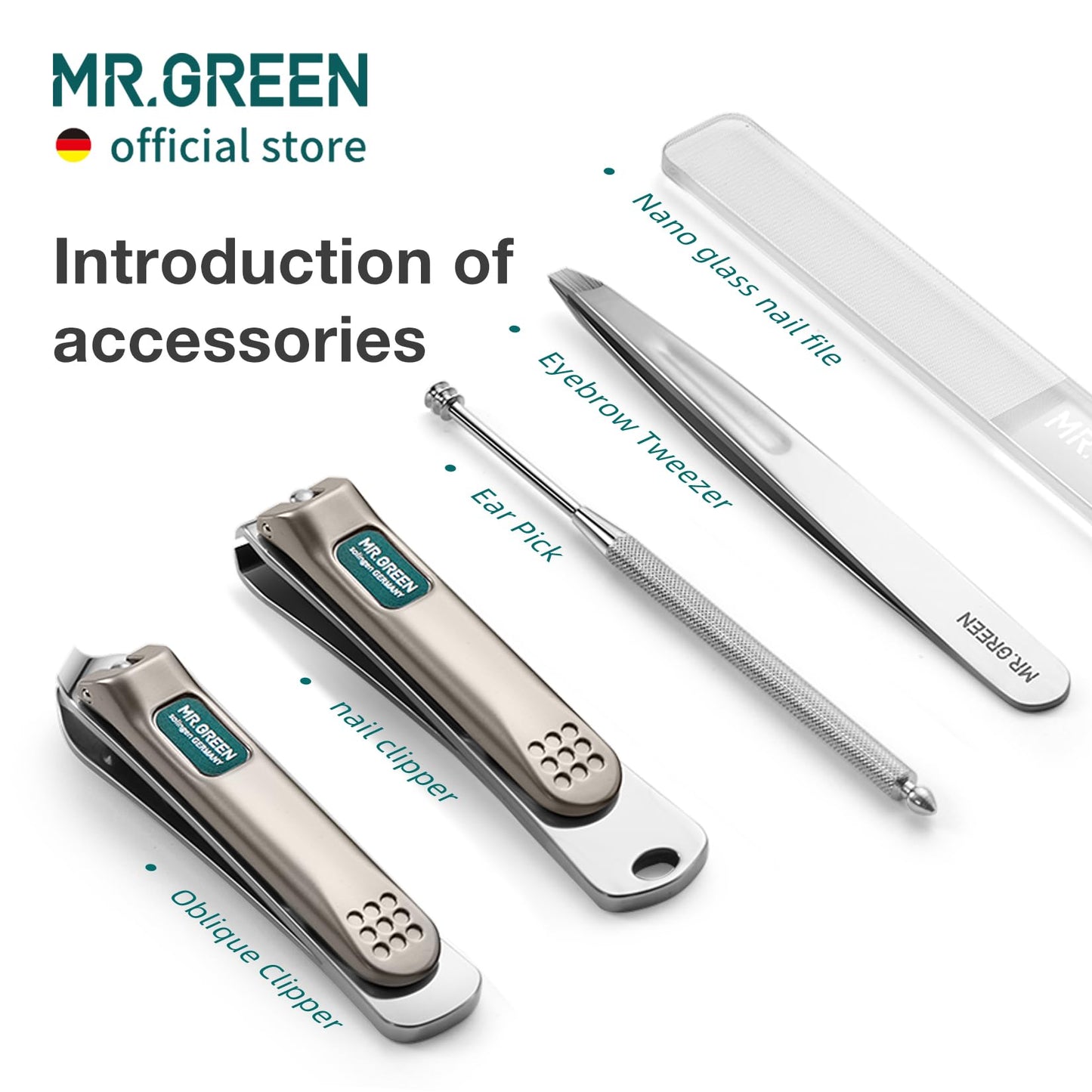 MR.GREEN Colorful Manicure Set Practical Pedicure Kits Nail Clippers Personal Care Tools Facial Hair Scissors with Fashion Case (Mr-6681 Green)