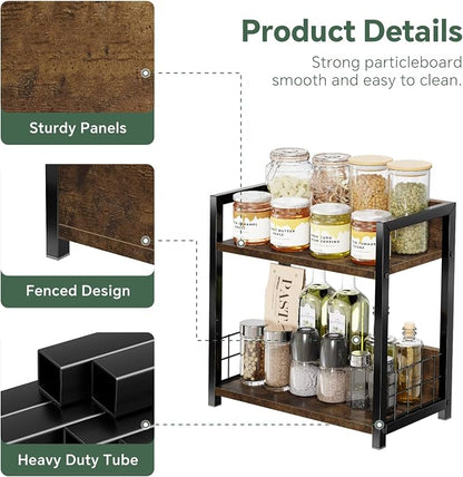 Simple Trending Countertop Shelf Organizer, 2 Tier Kitchen Spice Rack, Coffee Bar Station Storage, for Kitchen Cabinet Bathroom Living Room, Brown, M