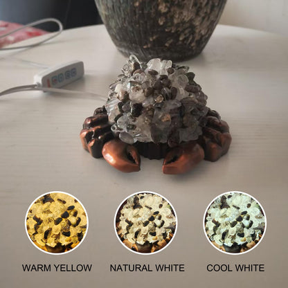 Youhot Handcrafted Green Phantom Quartz Crystal Crab Table Lamp, USB Powered, 3 Light Modes, Bronze Shell Design, Healing Stone Decor for Home & Office