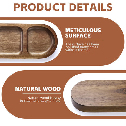 SmileBear 2 Pcs Soy Sauce Dish, Wooden Divided Dip Bowls, Korean 4-Compartment Sauce Plates for Home Restaurant BBQ, Vinegar, Spices, Ketchup, Salt, Sugar, and Flavors