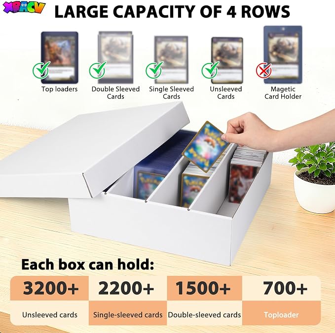 5-Pack Toploader Trading Card Storage Box, 4 Row 3200 Count White Cardboard Storage Box for Basketball/MTG/TCG/Sports/Game Cards Organizer and Collection