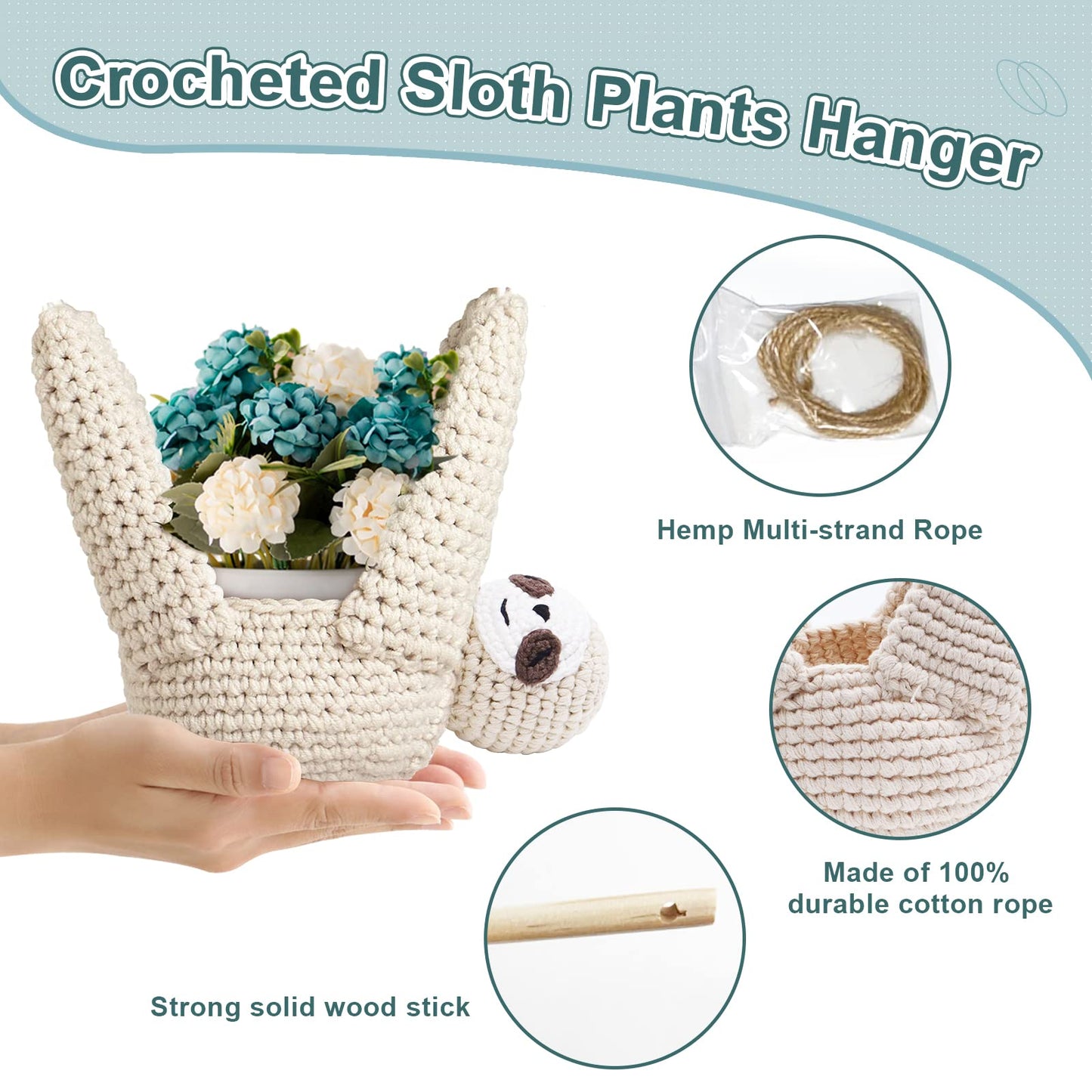 MANOPAWS Macrame Plant Hanger Crochet Sloth Hanging Planter Sloth Gifts,5 Inch Animal Wall Hanging Plant Holder for Plant Sloth Lovers, Home Decor Indoor Outdoor Plants Succulent Gifts