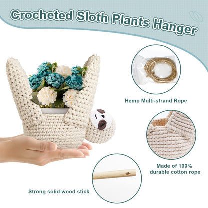 MANOPAWS Macrame Plant Hanger Crochet Sloth Hanging Planter Sloth Gifts,5 Inch Animal Wall Hanging Plant Holder for Plant Sloth Lovers, Home Decor Indoor Outdoor Plants Succulent Gifts