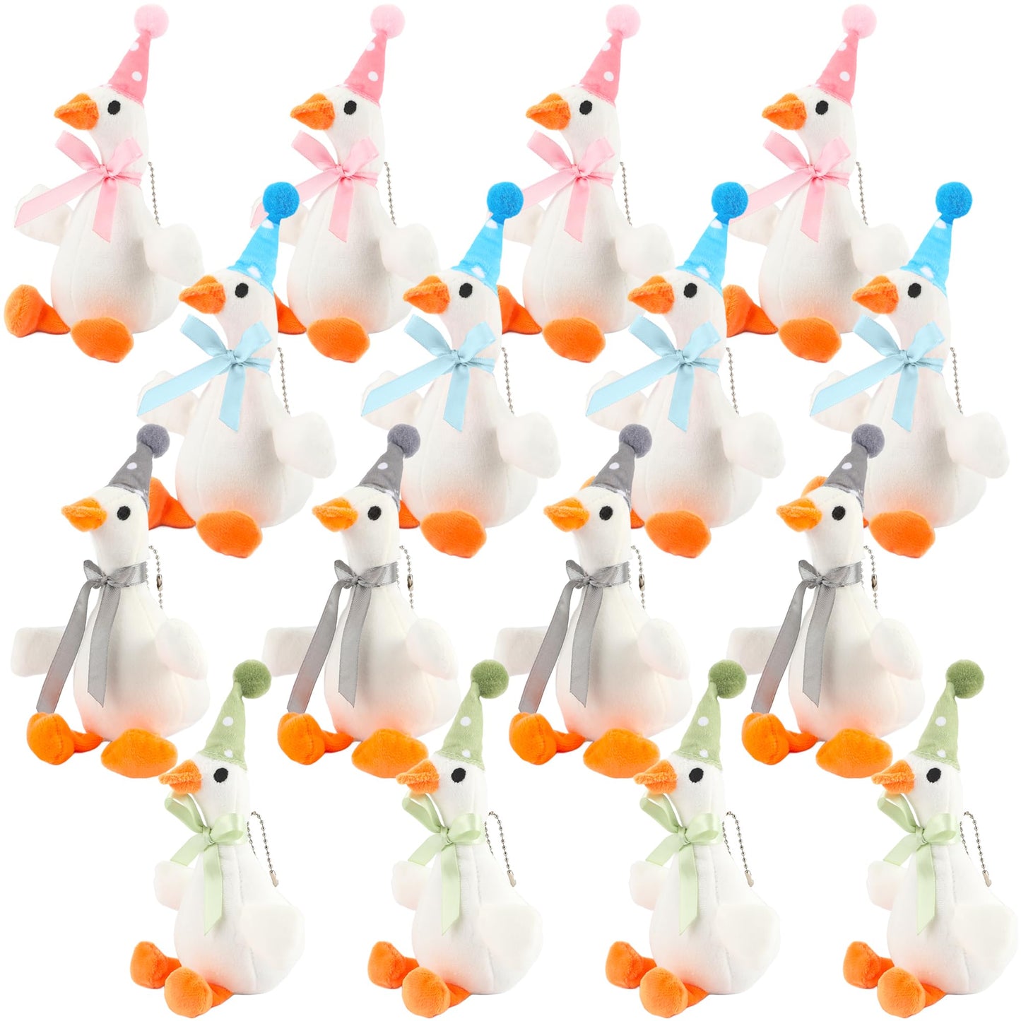 Flahard 16 Pack Plush Goose Cotton Filling Goose Stuffed Animal Plush Goose Toy Keychain for One Silly Goose Party Favors Goodie Bag Birthday Gift