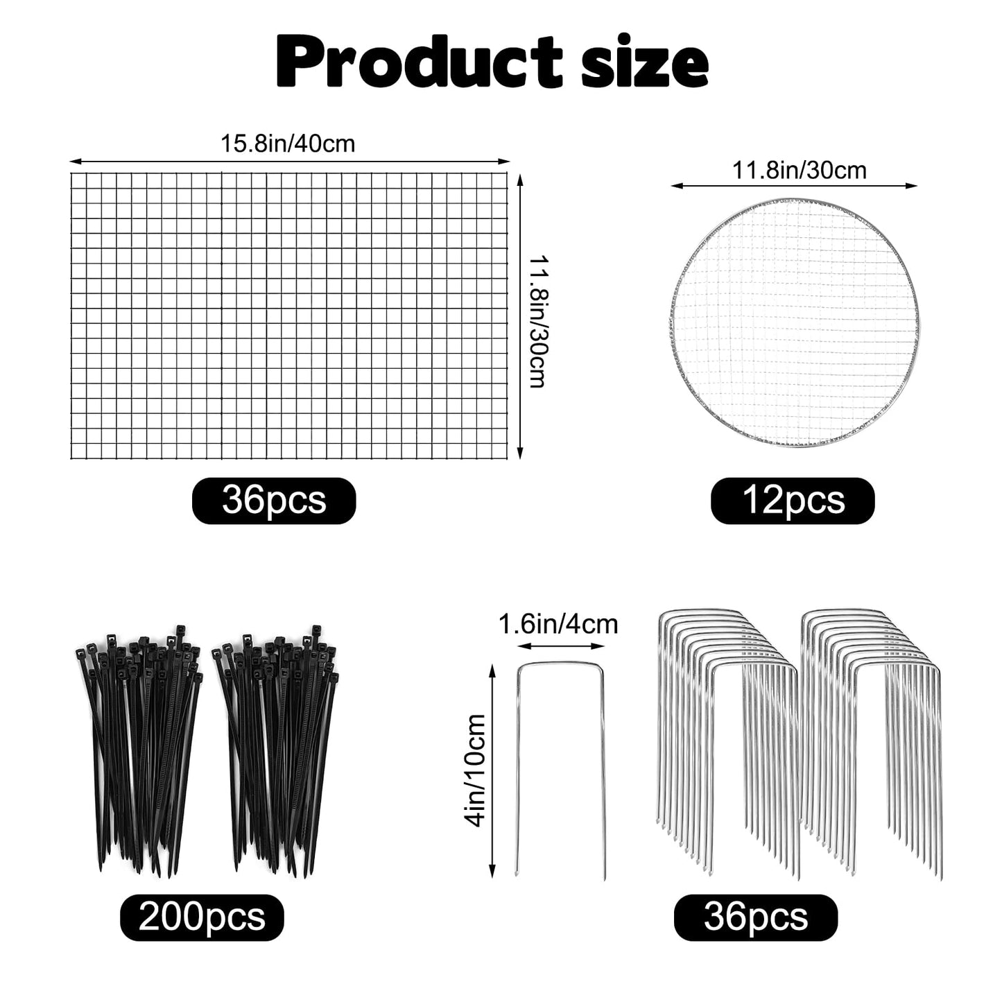 12 Sets of 16'' x 12'' Garden Plant Protectors from Animals With Detachable Covers ,36Pcs Metal Wire Protectors With Cover for Plants , Metal Plant Cage Chicken Wire Cloche with Stakes & Nylon Ties