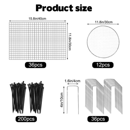 12 Sets of 16'' x 12'' Garden Plant Protectors from Animals With Detachable Covers ,36Pcs Metal Wire Protectors With Cover for Plants , Metal Plant Cage Chicken Wire Cloche with Stakes & Nylon Ties