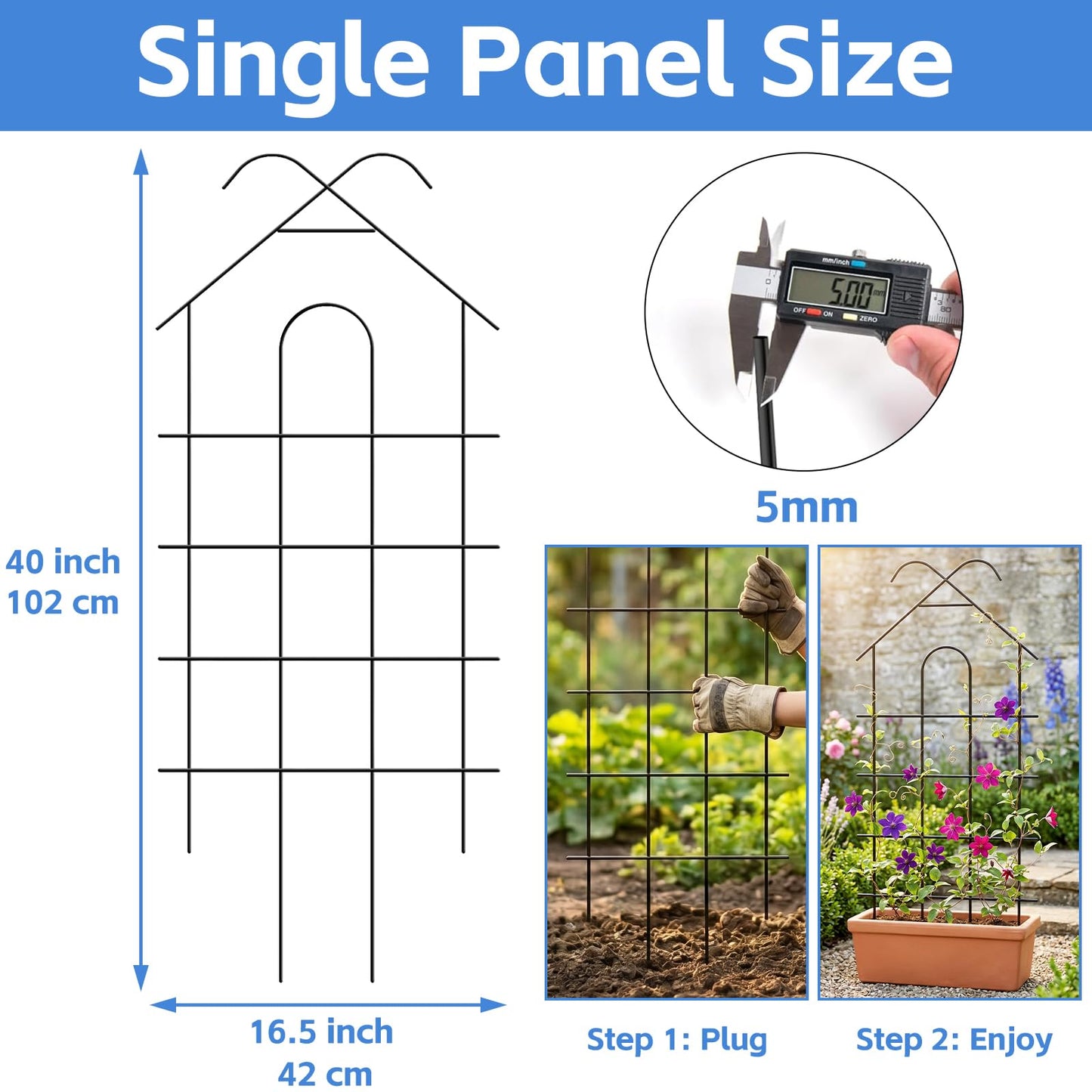 ARIFARO 40" Metal Garden Trellis for Climbing Plants, 4 Pack Large Plant Trellis for Potted Plants, Indoor Outdoor Black Garden Trellis for Vines, Cucumbers, Flowers, 16.5" Wide