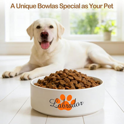 2 Pack Custom Ceramic Dog Bowl, Personalized Food & Water Dish with Photo Name, Cat and Dog Food Bowl with Wood Stand Non-Slip Matte Glaze Weighted