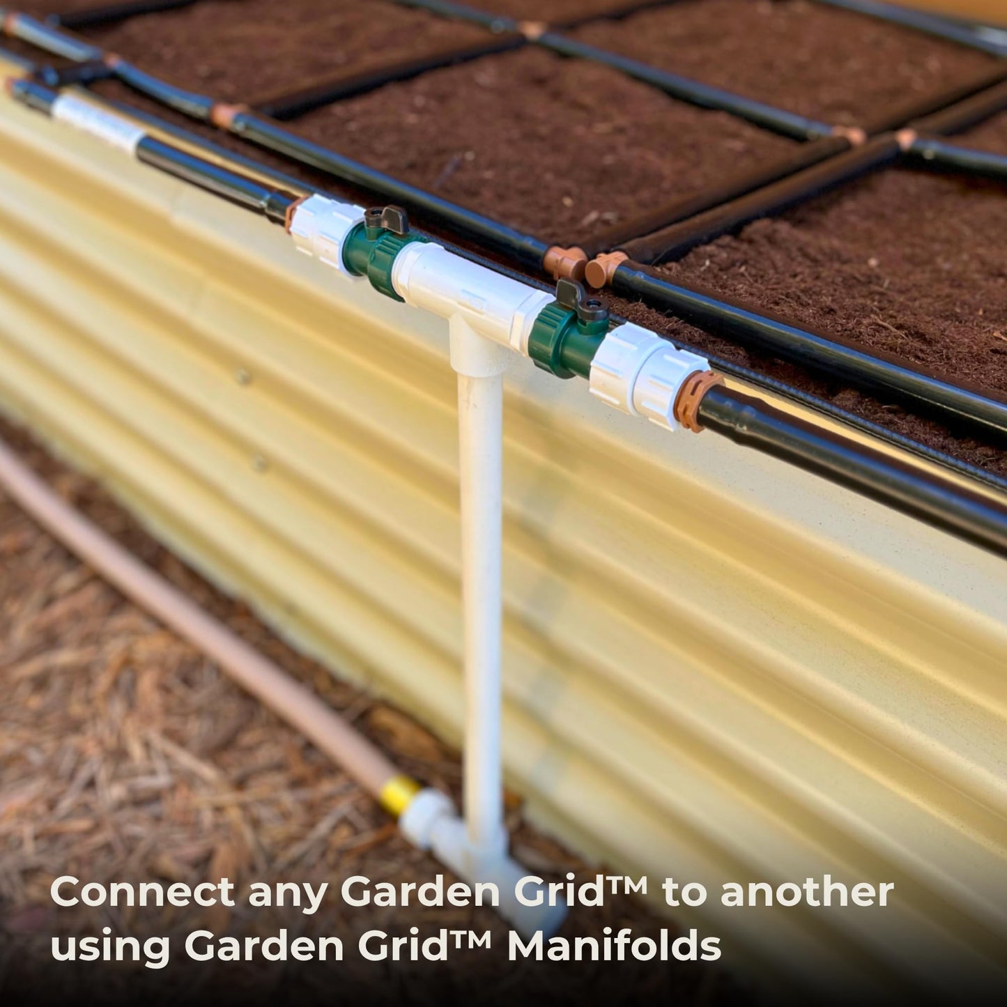 Garden Grid Manifold - 6" Tall, Double Style | Link All of Your Garden Grids So They Water Together | Ideal for Side-By-Side Garden Grid Connections