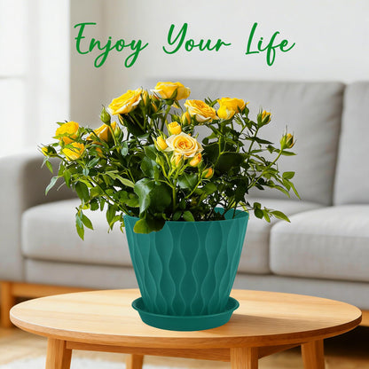 YNNICO 6 inch Plant Pots, 6 Pack Flower Pots Outdoor Indoor, Planters with Drainage Hole and Tray Saucer-Blue
