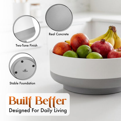 Gennua Kitchen Concrete Fruit Bowl for Kitchen Counter - Modern Two-Tone Stone Centerpiece with Wide Stable Base, Large Decorative Cement Bowl for Entryway Table, Coffee Table Decor, Key Bowl,11 Inch
