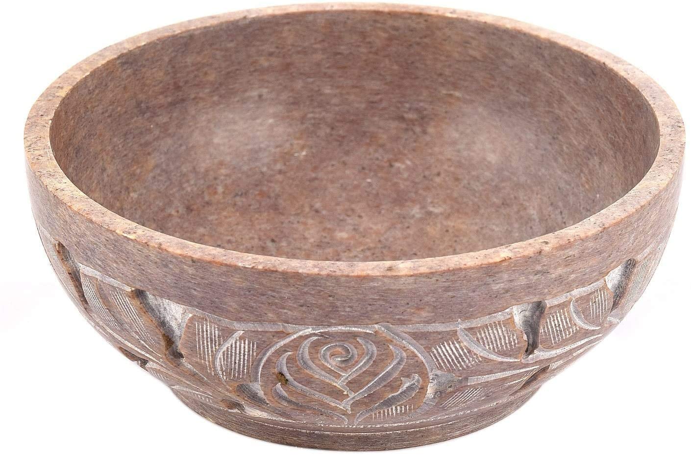 Ajuny Soapstone Natural Smudge Pot | Stone Bowl | Scrying And Smudge Bowl Handmade Leaf Carved Design Household Kitchen Table Decorative Gift 5 Inch